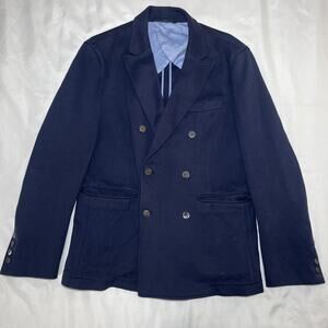 Brooks Brothers Mens Cotton Knit Blazer Double Breasted Navy Blue Size L Comfort